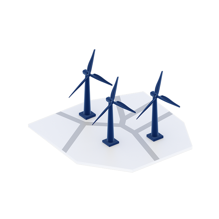 3D-Darstellung von drei Windrädern